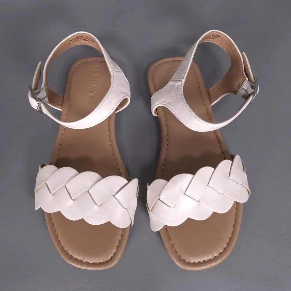 OLD NAVY NWOT Braided Strap Sandals Size 1 Cream Ankle Strap Flat Girls‎ Kids